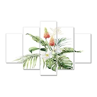 Tropical Bouquet with Lupine Plumeria Palm Leaves Canvas Wall Art Print Panels