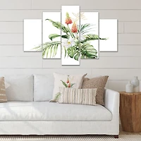 Tropical Bouquet with Lupine Plumeria Palm Leaves Canvas Wall Art Print Panels
