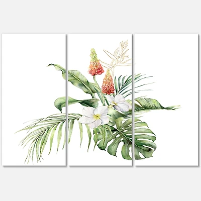 Tropical Bouquet with Lupine Plumeria Palm Leaves Wall Art