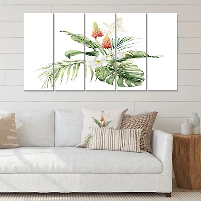 Tropical Bouquet with Lupine Plumeria Palm Leaves Canvas Wall Art Print Panels