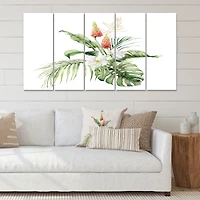 Tropical Bouquet with Lupine Plumeria Palm Leaves Canvas Wall Art Print Panels