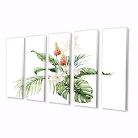 Tropical Bouquet with Lupine Plumeria Palm Leaves Canvas Wall Art Print Panels