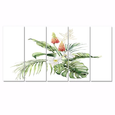 Tropical Bouquet with Lupine Plumeria Palm Leaves Canvas Wall Art Print Panels