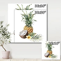 Pineapple with Coconut Plumeria and Palm Leaves  Canvas Wall Art Print