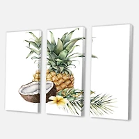 Pineapple with Coconut Plumeria and Palm Leaves  Canvas Wall Art Print