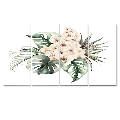 Bouquet with Orchids Monstera and Coconut Leaves Canvas Wall Art Print