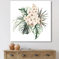 Bouquet with Orchids Monstera and Coconut Leaves Canvas Wall Art Print