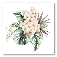 Bouquet with Orchids Monstera and Coconut Leaves Canvas Wall Art Print