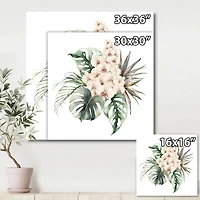 Bouquet with Orchids Monstera and Coconut Leaves Canvas Wall Art Print