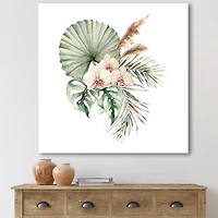 Tropical Bouquet with Orchids Palm Leaves  Canvas Wall Art Print