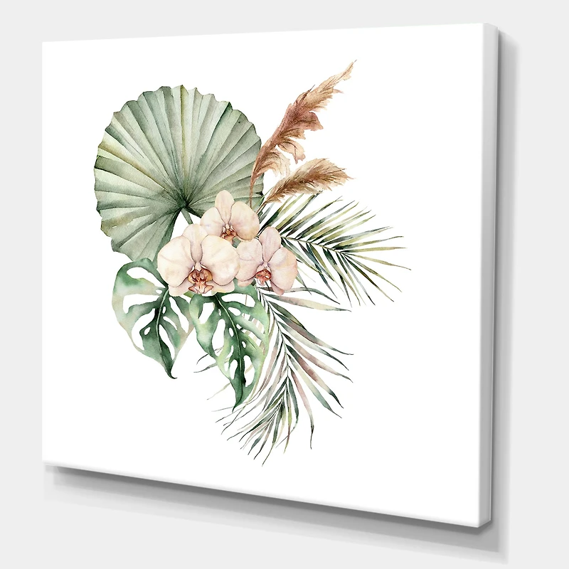 Tropical Bouquet with Orchids Palm Leaves  Canvas Wall Art Print