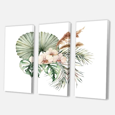 Tropical Bouquet with Orchids Palm Leaves  Canvas Wall Art Print