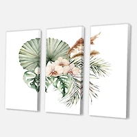 Tropical Bouquet with Orchids Palm Leaves  Canvas Wall Art Print