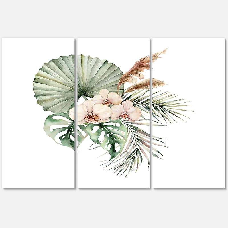Tropical Bouquet with Orchids Palm Leaves  Canvas Wall Art Print