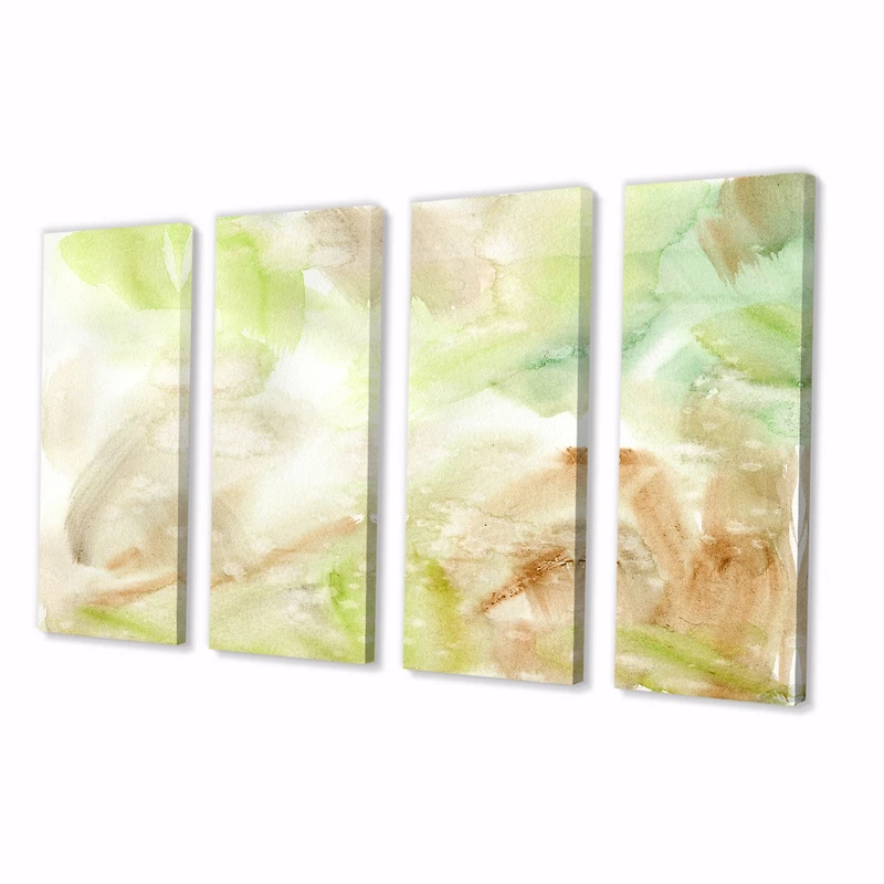 Pastel Abstract with Green Brown and Beige Spots Canvas Wall Art Print