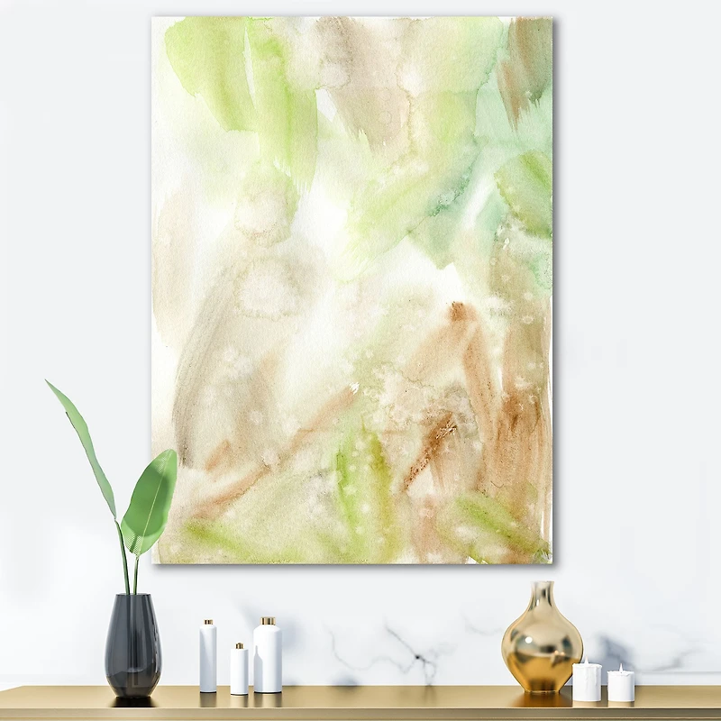 Pastel Abstract with Green Brown and Beige Spots Canvas Wall Art Print