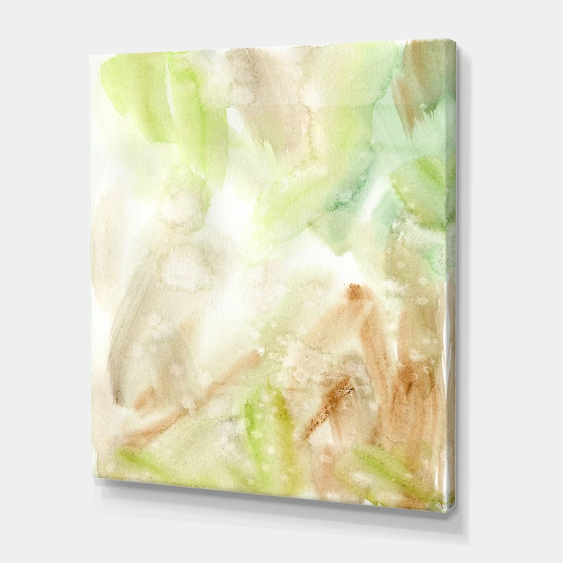 Pastel Abstract with Green Brown and Beige Spots Canvas Wall Art Print