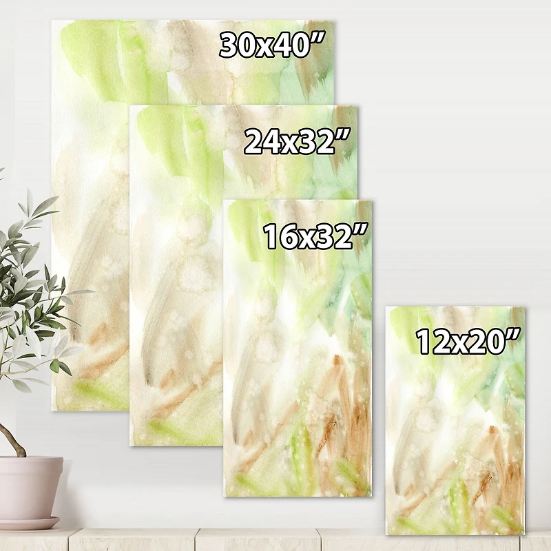 Pastel Abstract with Green Brown and Beige Spots Canvas Wall Art Print