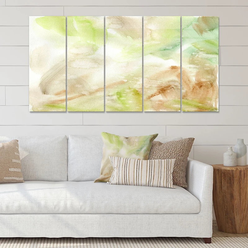 Pastel Abstract with Green Brown and Beige Spots Canvas Wall Art Print