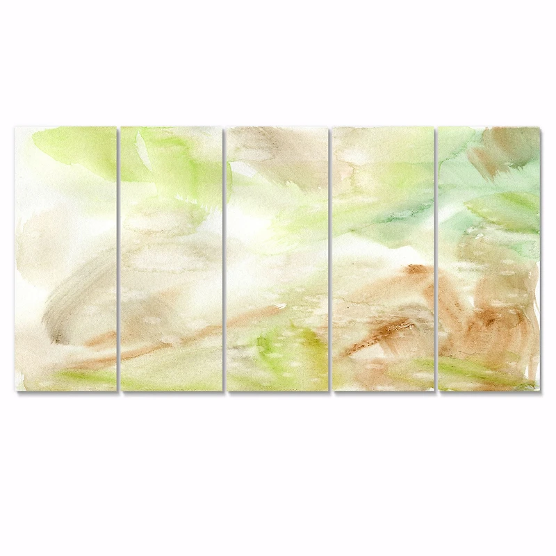 Pastel Abstract with Green Brown and Beige Spots Canvas Wall Art Print