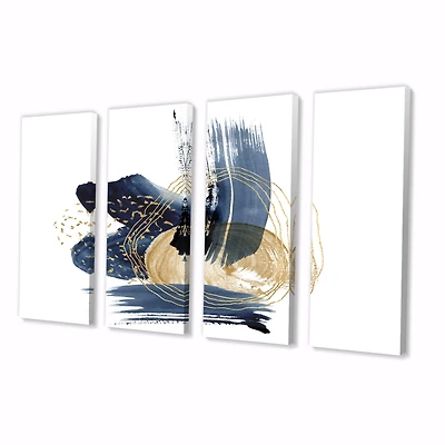 Landscape of Dark Blue Mountains & Gold Strokes II Canvas Wall Art Print