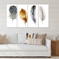 Boho Feather Orange & Blue Striped Polka Dots Canvas Wall Art Print Panels