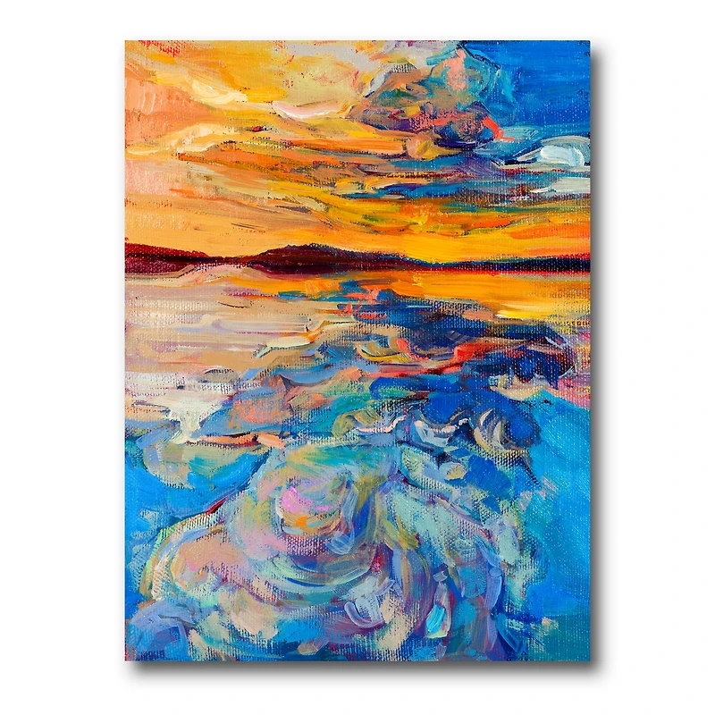 Orange Sunset Over Whirly Blue Waves Canvas Wall Art Print