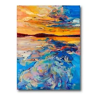 Orange Sunset Over Whirly Blue Waves  Canvas Wall Art Print