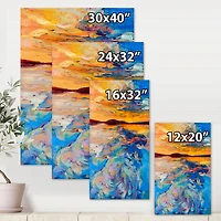 Orange Sunset Over Whirly Blue Waves  Canvas Wall Art Print