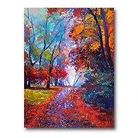 Little Road Through Red Autumn Landscape Wall Art