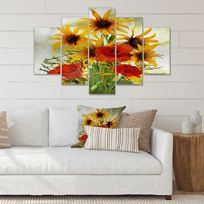 SunFlowers and Poppies The Wild Canvas Wall Art Print