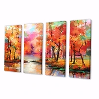 Colorful Autumn Trees by The Lake Canvas Wall Art Print