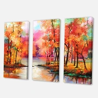 Colorful Autumn Trees by The Lake in Autumn  Canvas Wall Art Print
