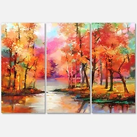 Colorful Autumn Trees by The Lake in Autumn  Canvas Wall Art Print