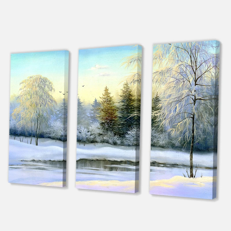 Green Trees Beautiful Winter Landscape Canvas Wall Art Print