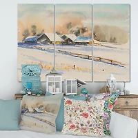 Small VIllage At Sunset Covered with Snow  Canvas Wall Art Print