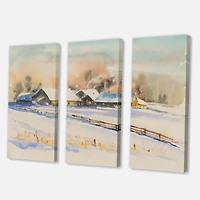 Small VIllage At Sunset Covered with Snow  Canvas Wall Art Print