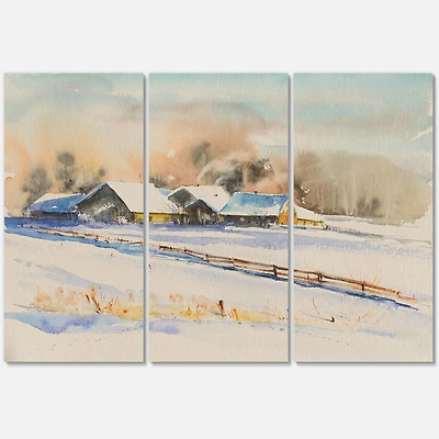 Small VIllage At Sunset Covered with Snow  Canvas Wall Art Print