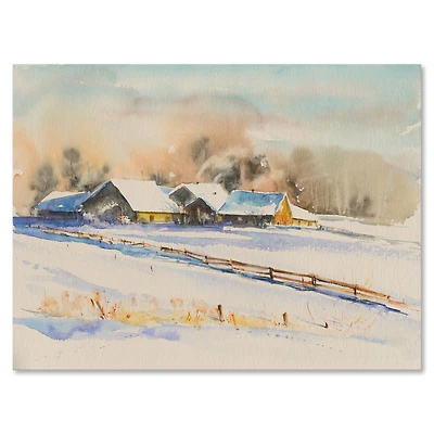 Small VIllage At Sunset Covered with Snow Canvas Wall Art Print