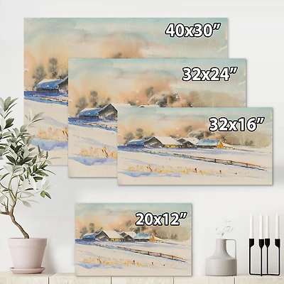 Small VIllage At Sunset Covered with Snow  Canvas Wall Art Print