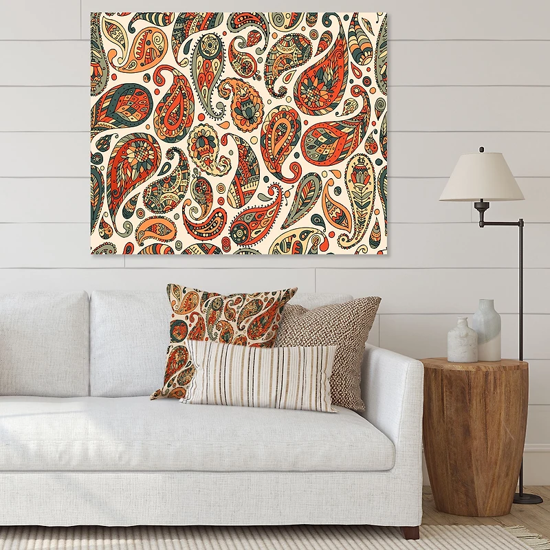 Retro Orange Modern Abstract Paisley Bohemian Canvas Wall Art Print