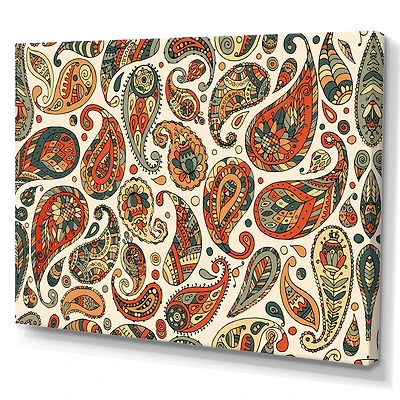 Retro Orange Modern Abstract Paisley Bohemian Canvas Wall Art Print