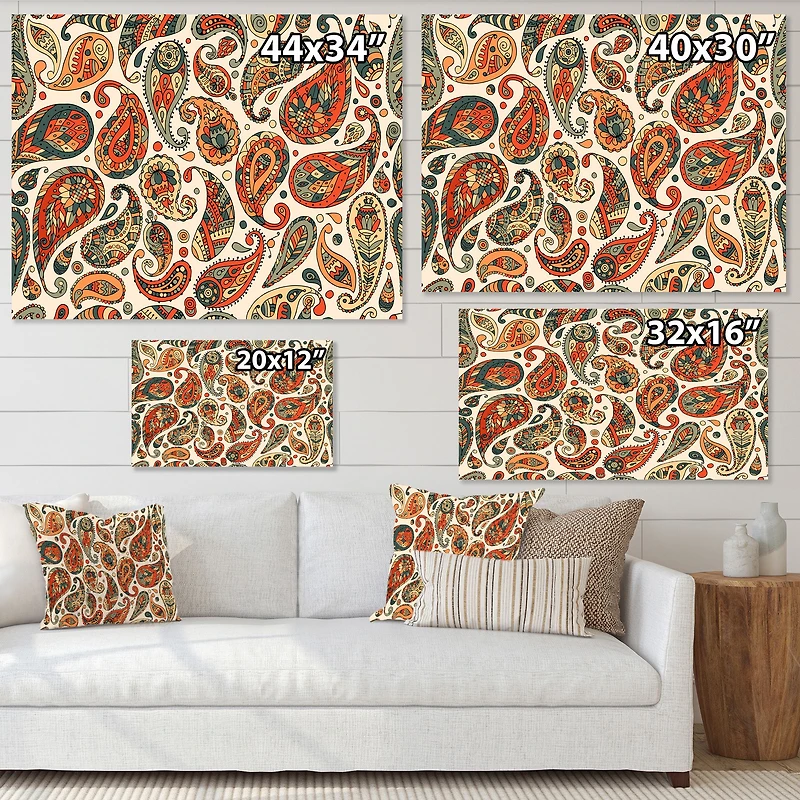 Retro Orange Modern Abstract Paisley Bohemian Canvas Wall Art Print