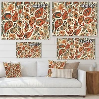 Retro Orange Modern Abstract Paisley Bohemian Canvas Wall Art Print