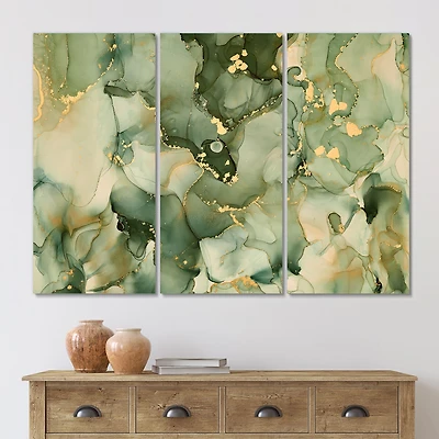 Toile imprimée « Green Luxury Abstract Fluid Art I »