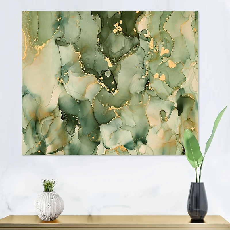 Green Luxury Abstract Fluid Art I Canvas Wall Print
