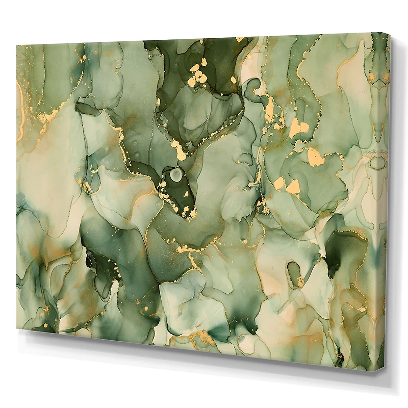 Green Luxury Abstract Fluid Art I Canvas Wall Print