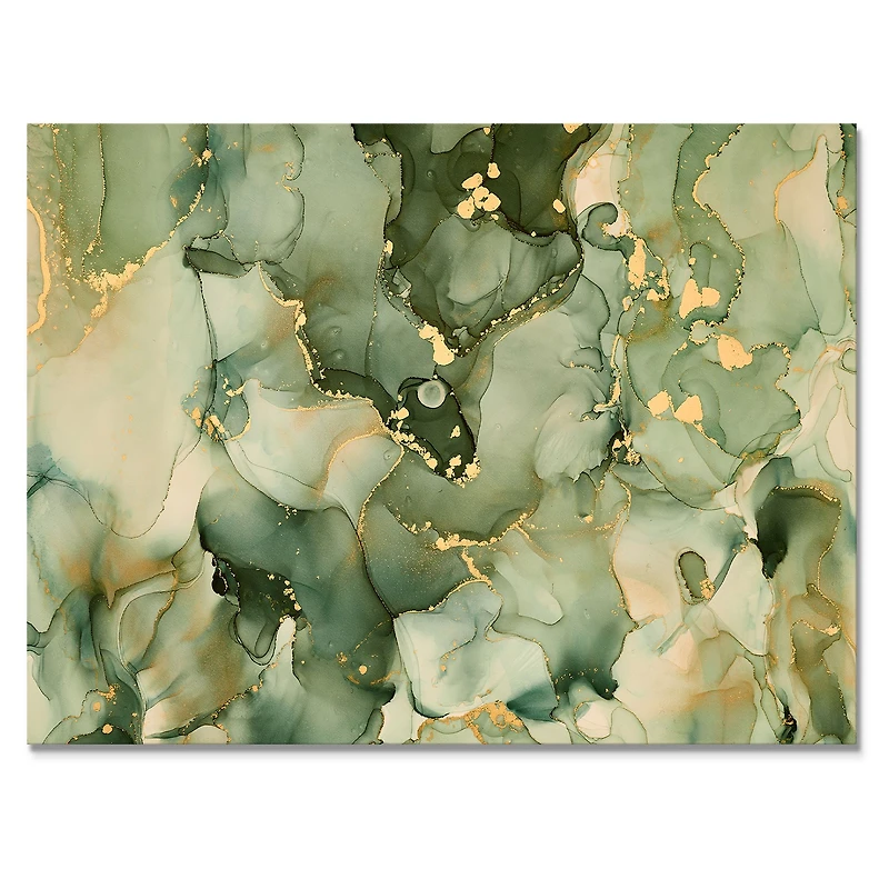 Green Luxury Abstract Fluid Art I Canvas Wall Print