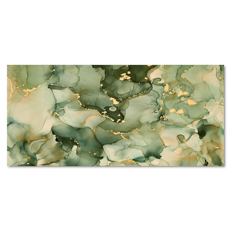 Green Luxury Abstract Fluid Art I Canvas Wall Print