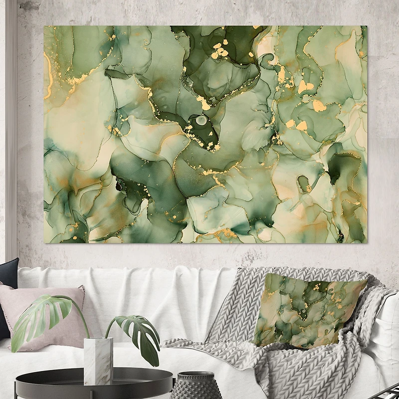 Green Luxury Abstract Fluid Art I Canvas Wall Print